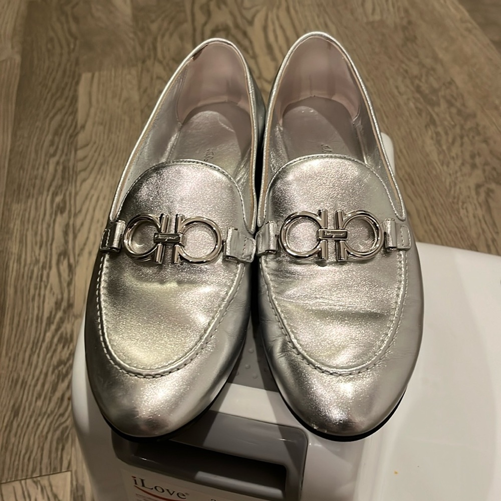 Salvatore Ferragamo silver loafers